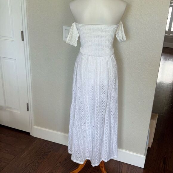 NWT J O A Just One Answer white eyelet ruched maxi dress XS built in short - Picture 8 of 14